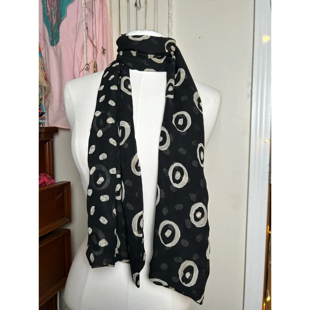 Vintage 100%‎ Silk Scarf Made in Italy Black Abstract Polka Dot Elegant Luxury